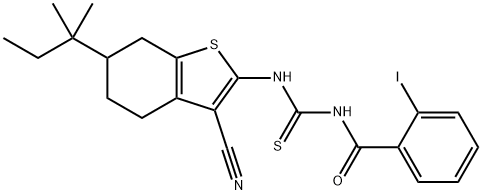 N-(3-cyano-6-tert-pentyl-4,5,6,7-tetrahydro-1-benzothien-2-yl)-N'-(2-iodobenzoyl)thiourea 化学構造式