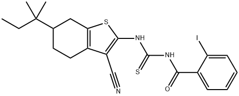 N-(3-cyano-6-tert-pentyl-4,5,6,7-tetrahydro-1-benzothien-2-yl)-N'-(2-iodobenzoyl)thiourea Structure