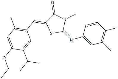 2-[(3,4-dimethylphenyl)imino]-5-(4-ethoxy-5-isopropyl-2-methylbenzylidene)-3-methyl-1,3-thiazolidin-4-one 结构式