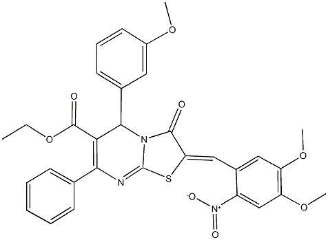 ethyl 2-{2-nitro-4,5-dimethoxybenzylidene}-5-(3-methoxyphenyl)-3-oxo-7-phenyl-2,3-dihydro-5H-[1,3]thiazolo[3,2-a]pyrimidine-6-carboxylate Structure