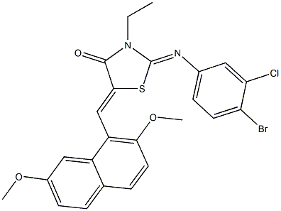 2-[(4-bromo-3-chlorophenyl)imino]-5-[(2,7-dimethoxy-1-naphthyl)methylene]-3-ethyl-1,3-thiazolidin-4-one Structure