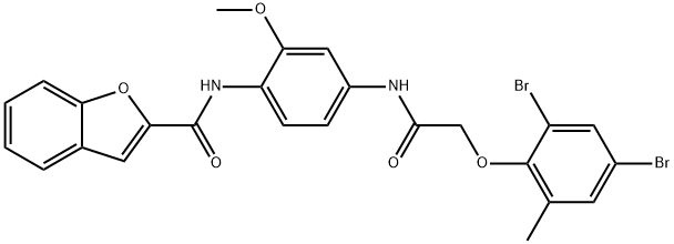 N-(4-{[(2,4-dibromo-6-methylphenoxy)acetyl]amino}-2-methoxyphenyl)-1-benzofuran-2-carboxamide 结构式