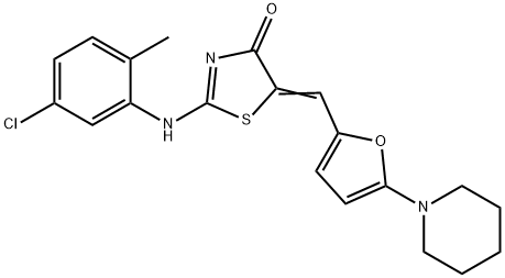 2-[(5-chloro-2-methylphenyl)imino]-5-{[5-(1-piperidinyl)-2-furyl]methylene}-1,3-thiazolidin-4-one 化学構造式