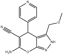 6-amino-3-(methoxymethyl)-4-(4-pyridinyl)-1,4-dihydropyrano[2,3-c]pyrazole-5-carbonitrile 结构式