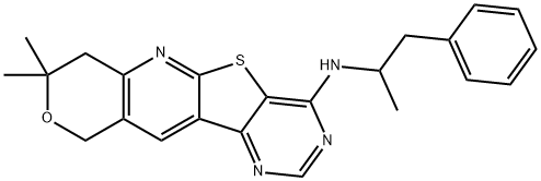 8,8-dimethyl-N-(1-methyl-2-phenylethyl)-7,10-dihydro-8H-pyrano[3'',4'':5',6']pyrido[3',2':4,5]thieno[3,2-d]pyrimidin-4-amine 化学構造式