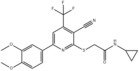 2-{[3-cyano-6-(3,4-dimethoxyphenyl)-4-(trifluoromethyl)pyridin-2-yl]sulfanyl}-N-cyclopropylacetamide Structure