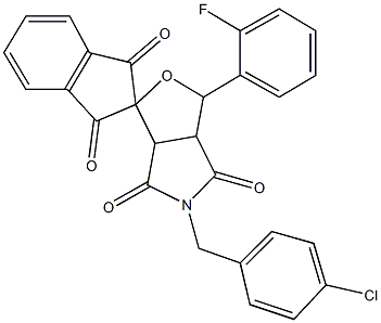 5-(4-chlorobenzyl)-1-(2-fluorophenyl)-3a,6a-dihydrosprio[1H-furo[3,4-c]pyrrole-3,2'-(1'H)-indene]-1',3',4,6(2'H,3H,5H)-tetrone 化学構造式