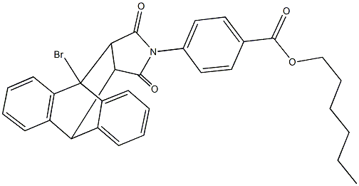hexyl 4-(1-bromo-16,18-dioxo-17-azapentacyclo[6.6.5.0~2,7~.0~9,14~.0~15,19~]nonadeca-2,4,6,9,11,13-hexaen-17-yl)benzoate,498530-12-4,结构式