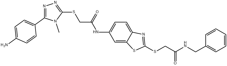 2-{[5-(4-aminophenyl)-4-methyl-4H-1,2,4-triazol-3-yl]sulfanyl}-N-(2-{[2-(benzylamino)-2-oxoethyl]sulfanyl}-1,3-benzothiazol-6-yl)acetamide,498537-27-2,结构式