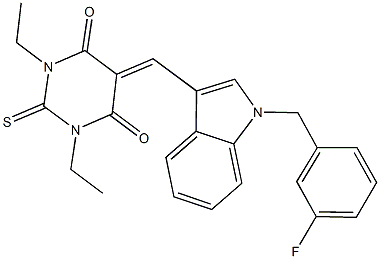 1,3-diethyl-5-{[1-(3-fluorobenzyl)-1H-indol-3-yl]methylene}-2-thioxodihydro-4,6(1H,5H)-pyrimidinedione Struktur