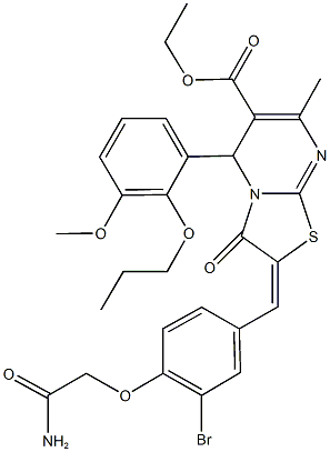 ethyl 2-[4-(2-amino-2-oxoethoxy)-3-bromobenzylidene]-5-(3-methoxy-2-propoxyphenyl)-7-methyl-3-oxo-2,3-dihydro-5H-[1,3]thiazolo[3,2-a]pyrimidine-6-carboxylate Structure
