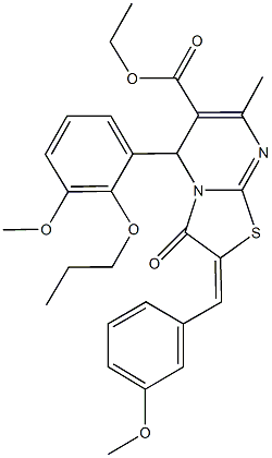 ethyl 2-(3-methoxybenzylidene)-5-(3-methoxy-2-propoxyphenyl)-7-methyl-3-oxo-2,3-dihydro-5H-[1,3]thiazolo[3,2-a]pyrimidine-6-carboxylate Struktur