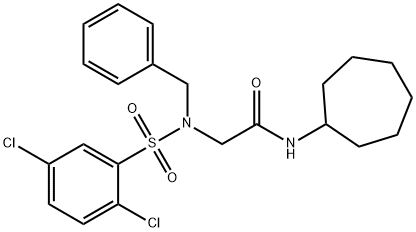 2-{benzyl[(2,5-dichlorophenyl)sulfonyl]amino}-N-cycloheptylacetamide,498561-63-0,结构式