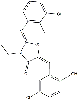 5-(5-chloro-2-hydroxybenzylidene)-2-[(3-chloro-2-methylphenyl)imino]-3-ethyl-1,3-thiazolidin-4-one Structure