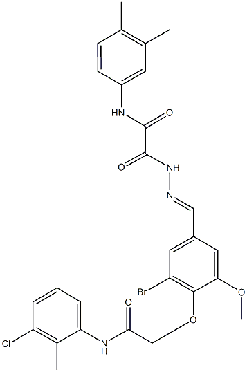 2-(2-{3-bromo-4-[2-(3-chloro-2-methylanilino)-2-oxoethoxy]-5-methoxybenzylidene}hydrazino)-N-(3,4-dimethylphenyl)-2-oxoacetamide Struktur