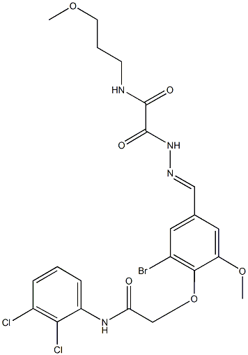 2-(2-{3-bromo-4-[2-(2,3-dichloroanilino)-2-oxoethoxy]-5-methoxybenzylidene}hydrazino)-N-(3-methoxypropyl)-2-oxoacetamide Structure