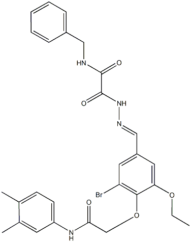 N-benzyl-2-(2-{3-bromo-4-[2-(3,4-dimethylanilino)-2-oxoethoxy]-5-ethoxybenzylidene}hydrazino)-2-oxoacetamide Struktur