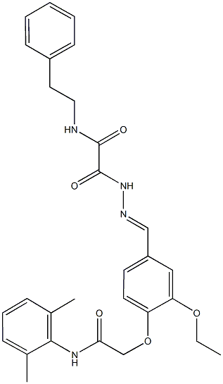 2-(2-{4-[2-(2,6-dimethylanilino)-2-oxoethoxy]-3-ethoxybenzylidene}hydrazino)-2-oxo-N-(2-phenylethyl)acetamide 化学構造式