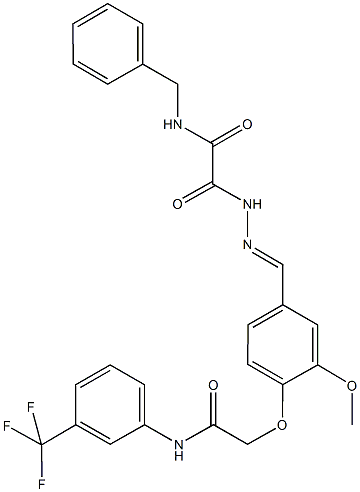 N-benzyl-2-[2-(3-methoxy-4-{2-oxo-2-[3-(trifluoromethyl)anilino]ethoxy}benzylidene)hydrazino]-2-oxoacetamide Struktur