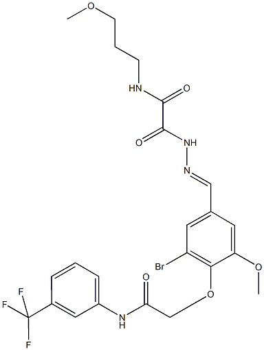 2-[2-(3-bromo-5-methoxy-4-{2-oxo-2-[3-(trifluoromethyl)anilino]ethoxy}benzylidene)hydrazino]-N-(3-methoxypropyl)-2-oxoacetamide,499110-63-3,结构式