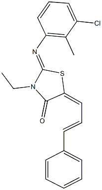 2-[(3-chloro-2-methylphenyl)imino]-3-ethyl-5-(3-phenyl-2-propenylidene)-1,3-thiazolidin-4-one Structure