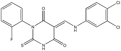5-[(3,4-dichloroanilino)methylene]-1-(2-fluorophenyl)-2-thioxodihydro-4,6(1H,5H)-pyrimidinedione Struktur