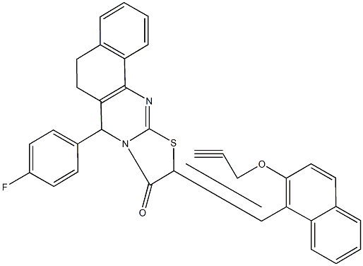 7-(4-fluorophenyl)-10-{[2-(2-propynyloxy)-1-naphthyl]methylene}-5,7-dihydro-6H-benzo[h][1,3]thiazolo[2,3-b]quinazolin-9(10H)-one Struktur