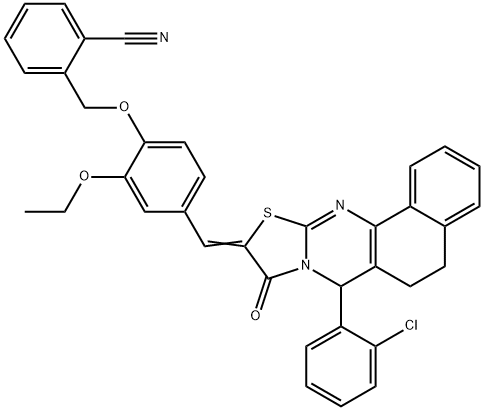 2-({4-[(7-(2-chlorophenyl)-9-oxo-5,7-dihydro-6H-benzo[h][1,3]thiazolo[2,3-b]quinazolin-10(9H)-ylidene)methyl]-2-ethoxyphenoxy}methyl)benzonitrile Structure