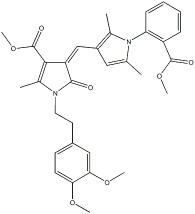 methyl 1-[2-(3,4-dimethoxyphenyl)ethyl]-4-({1-[2-(methoxycarbonyl)phenyl]-2,5-dimethyl-1H-pyrrol-3-yl}methylene)-2-methyl-5-oxo-4,5-dihydro-1H-pyrrole-3-carboxylate Struktur
