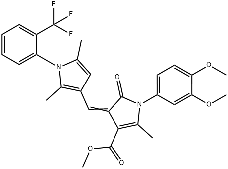 methyl 1-(3,4-dimethoxyphenyl)-4-({2,5-dimethyl-1-[2-(trifluoromethyl)phenyl]-1H-pyrrol-3-yl}methylene)-2-methyl-5-oxo-4,5-dihydro-1H-pyrrole-3-carboxylate Structure