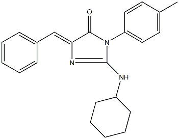 5-benzylidene-2-(cyclohexylamino)-3-(4-methylphenyl)-3,5-dihydro-4H-imidazol-4-one Struktur