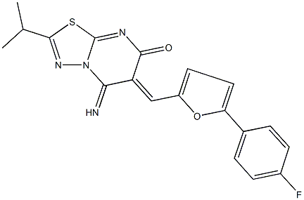 6-{[5-(4-fluorophenyl)-2-furyl]methylene}-5-imino-2-isopropyl-5,6-dihydro-7H-[1,3,4]thiadiazolo[3,2-a]pyrimidin-7-one,499133-20-9,结构式