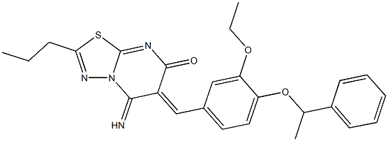 6-[3-ethoxy-4-(1-phenylethoxy)benzylidene]-5-imino-2-propyl-5,6-dihydro-7H-[1,3,4]thiadiazolo[3,2-a]pyrimidin-7-one 结构式