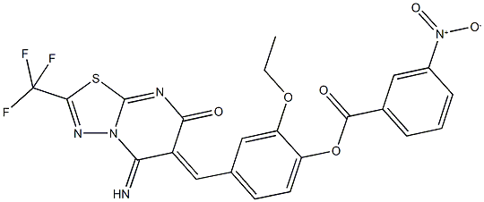 2-ethoxy-4-[(5-imino-7-oxo-2-(trifluoromethyl)-5H-[1,3,4]thiadiazolo[3,2-a]pyrimidin-6(7H)-ylidene)methyl]phenyl 3-nitrobenzoate 化学構造式