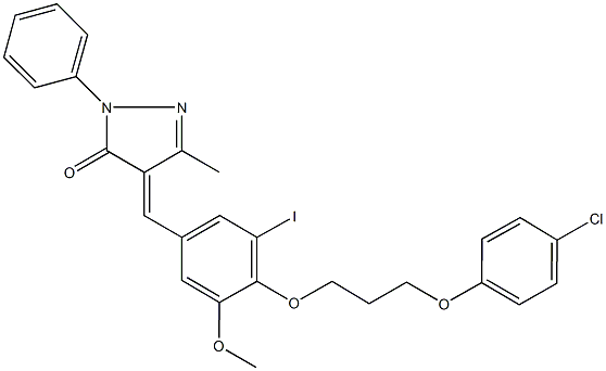 4-{4-[3-(4-chlorophenoxy)propoxy]-3-iodo-5-methoxybenzylidene}-5-methyl-2-phenyl-2,4-dihydro-3H-pyrazol-3-one,499133-41-4,结构式