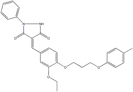 4-{3-ethoxy-4-[3-(4-methylphenoxy)propoxy]benzylidene}-1-phenyl-3,5-pyrazolidinedione Structure