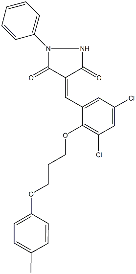 4-{3,5-dichloro-2-[3-(4-methylphenoxy)propoxy]benzylidene}-1-phenyl-3,5-pyrazolidinedione Struktur