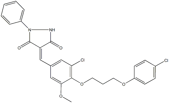 4-{3-chloro-4-[3-(4-chlorophenoxy)propoxy]-5-methoxybenzylidene}-1-phenyl-3,5-pyrazolidinedione 结构式