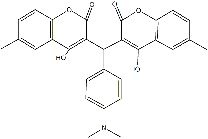 3-[[4-(dimethylamino)phenyl](4-hydroxy-6-methyl-2-oxo-2H-chromen-3-yl)methyl]-4-hydroxy-6-methyl-2H-chromen-2-one Struktur