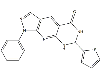 3-methyl-1-phenyl-7-thien-2-yl-1,6,7,8-tetrahydro-5H-pyrazolo[4',3':5,6]pyrido[2,3-d]pyrimidin-5-one 化学構造式
