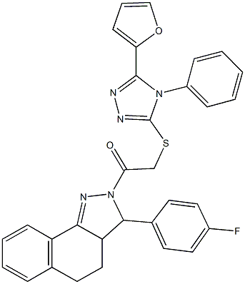 2-[3-(4-fluorophenyl)-3,3a,4,5-tetrahydro-2H-benzo[g]indazol-2-yl]-2-oxoethyl 5-(2-furyl)-4-phenyl-4H-1,2,4-triazol-3-yl sulfide Struktur