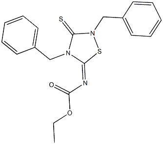 ethyl 2,4-dibenzyl-3-thioxo-1,2,4-thiadiazolidin-5-ylidenecarbamate 化学構造式