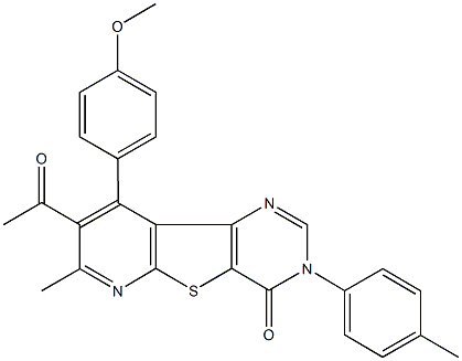 8-acetyl-9-(4-methoxyphenyl)-7-methyl-3-(4-methylphenyl)pyrido[3',2':4,5]thieno[3,2-d]pyrimidin-4(3H)-one Struktur