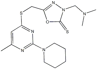 3-[(dimethylamino)methyl]-5-({[6-methyl-2-(1-piperidinyl)-4-pyrimidinyl]sulfanyl}methyl)-1,3,4-oxadiazole-2(3H)-thione Struktur