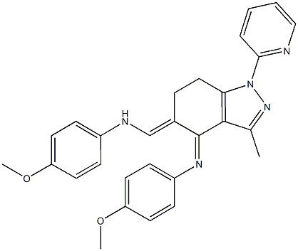 N-[5-[(4-methoxyanilino)methylene]-3-methyl-1-(2-pyridinyl)-6,7-dihydro-1H-indazol-4-ylidene]-N-(4-methoxyphenyl)amine Structure