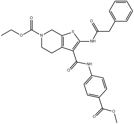 ethyl 3-{[4-(methoxycarbonyl)anilino]carbonyl}-2-[(phenylacetyl)amino]-4,7-dihydrothieno[2,3-c]pyridine-6(5H)-carboxylate Structure