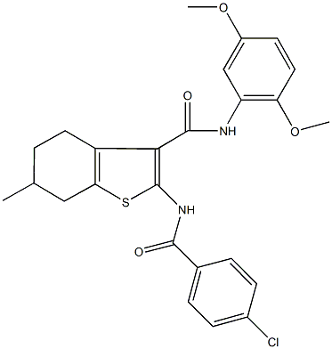 2-[(4-chlorobenzoyl)amino]-N-(2,5-dimethoxyphenyl)-6-methyl-4,5,6,7-tetrahydro-1-benzothiophene-3-carboxamide Structure