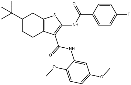 6-tert-butyl-N-(2,5-dimethoxyphenyl)-2-[(4-fluorobenzoyl)amino]-4,5,6,7-tetrahydro-1-benzothiophene-3-carboxamide 结构式