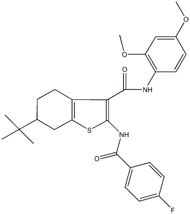 6-tert-butyl-N-(2,4-dimethoxyphenyl)-2-[(4-fluorobenzoyl)amino]-4,5,6,7-tetrahydro-1-benzothiophene-3-carboxamide Structure