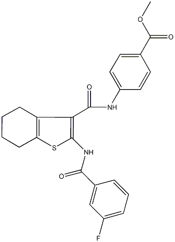 methyl 4-[({2-[(3-fluorobenzoyl)amino]-4,5,6,7-tetrahydro-1-benzothien-3-yl}carbonyl)amino]benzoate 结构式